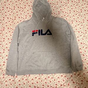 Fila Light Gray Pullover Hoodie with Navy and Red Logo